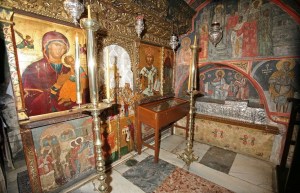 The sacred exhibit inside the Chapel of St. Christodoulos in the Monastery of St. John.